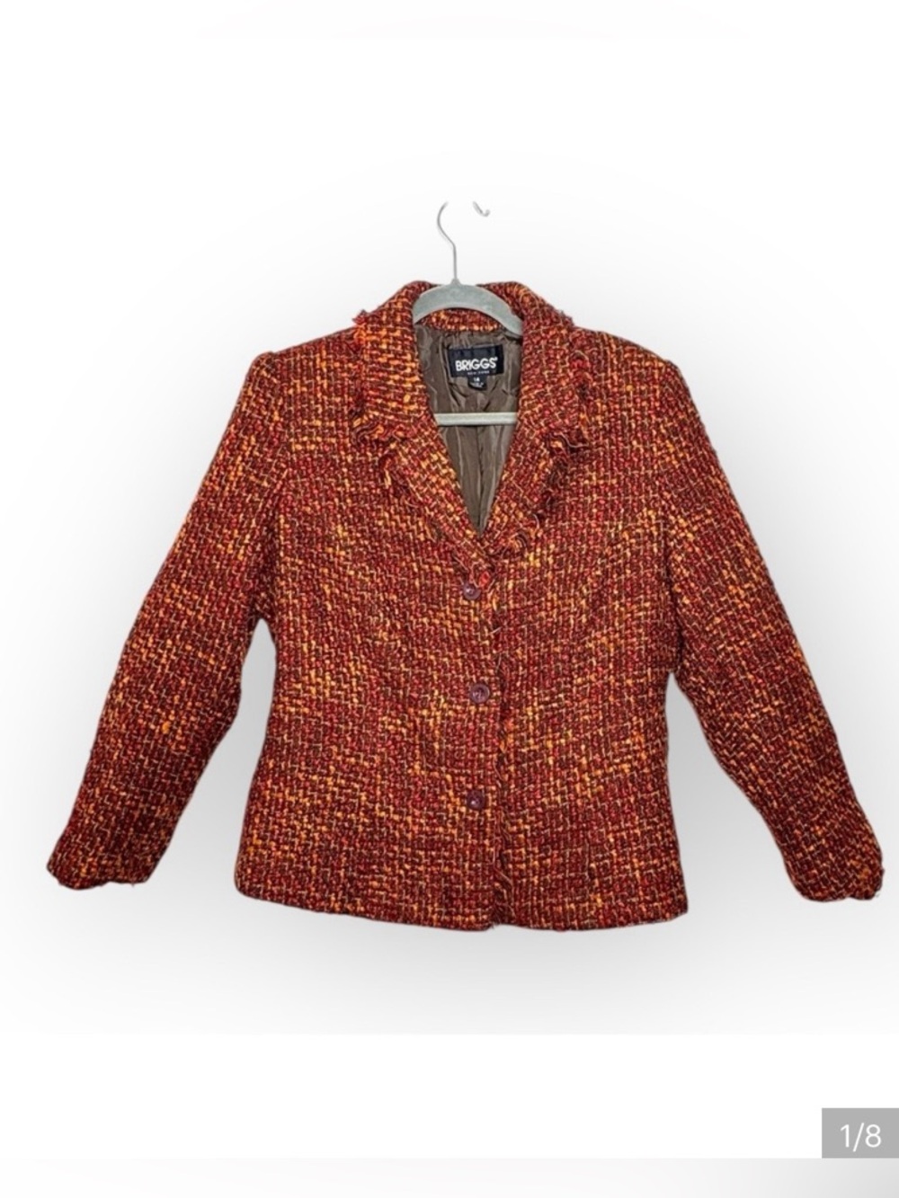 Y2K Briggs Orange Pink Tweed Classic Heritage Preppy Blazer Jacket Size 14 - Picture 1 of 8